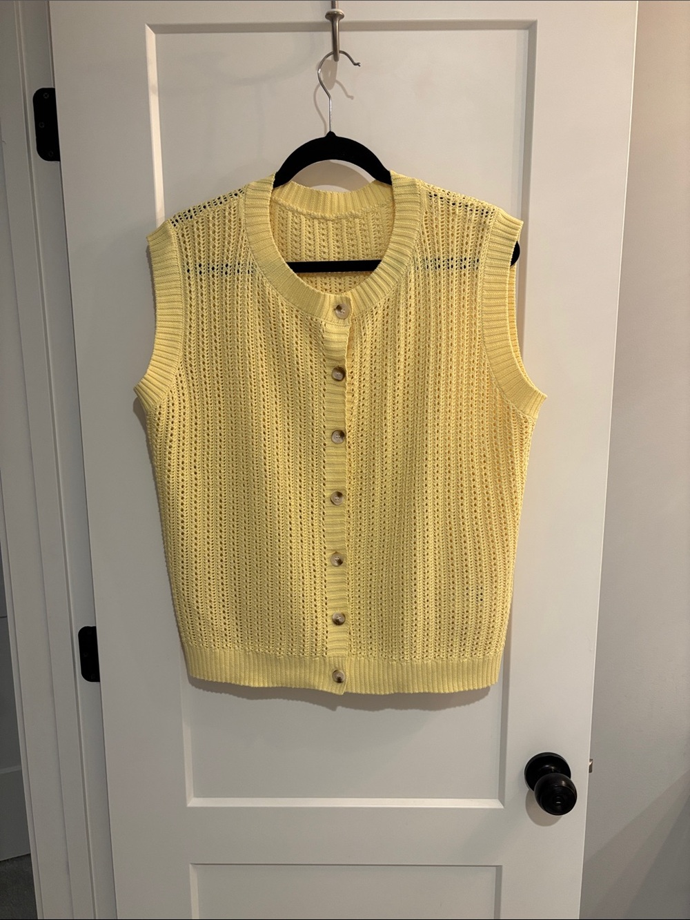 Amazon Pale Yellow Sleeveless Button-Front Knit Vest